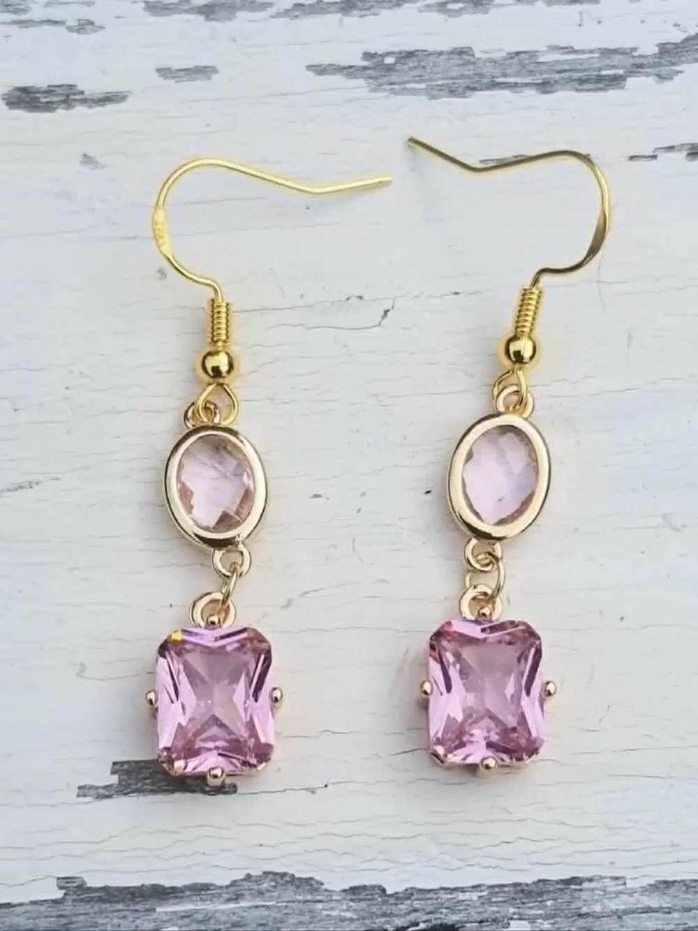 14k Gold Pink Tourmaline Dangle Earrings, Tourmaline Double Drop Earrings